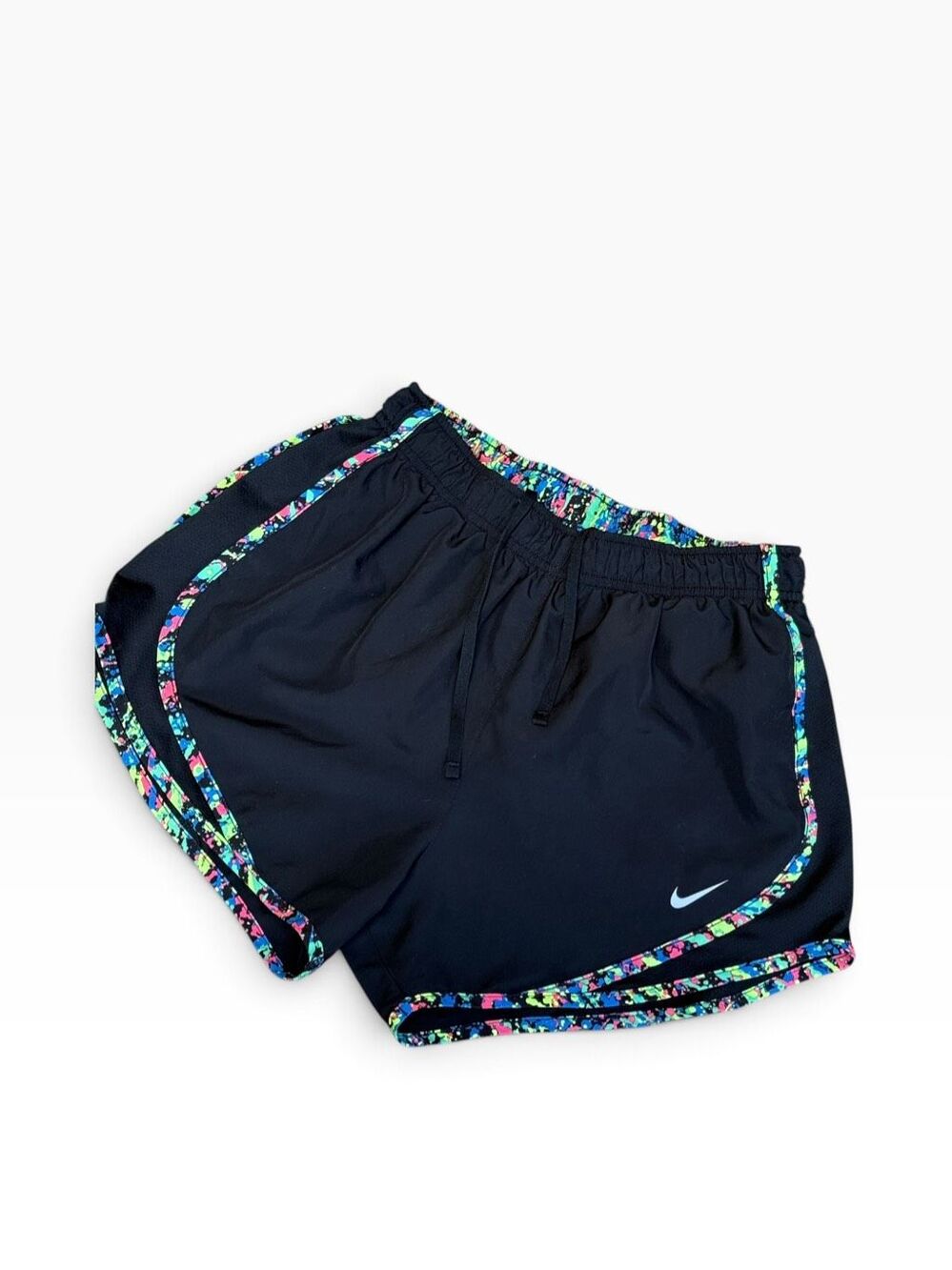 Nike Tempo Shorts Black Rainbow Trimmed Lined White Logo size Small